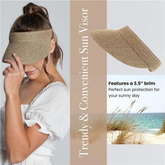 Womens wide brim sun visor hat UPF 50 summer beach hat adjustable velcro fit - Picture 3 of 8